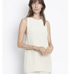 VINCE Cream Knit Waffle Sleeveless Sweater Tank Cotton Women Small